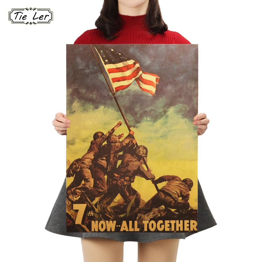 TIE LER поднимающий флаг на Iwo Jima ретро постер из крафт бумаги интерьер бар кафе