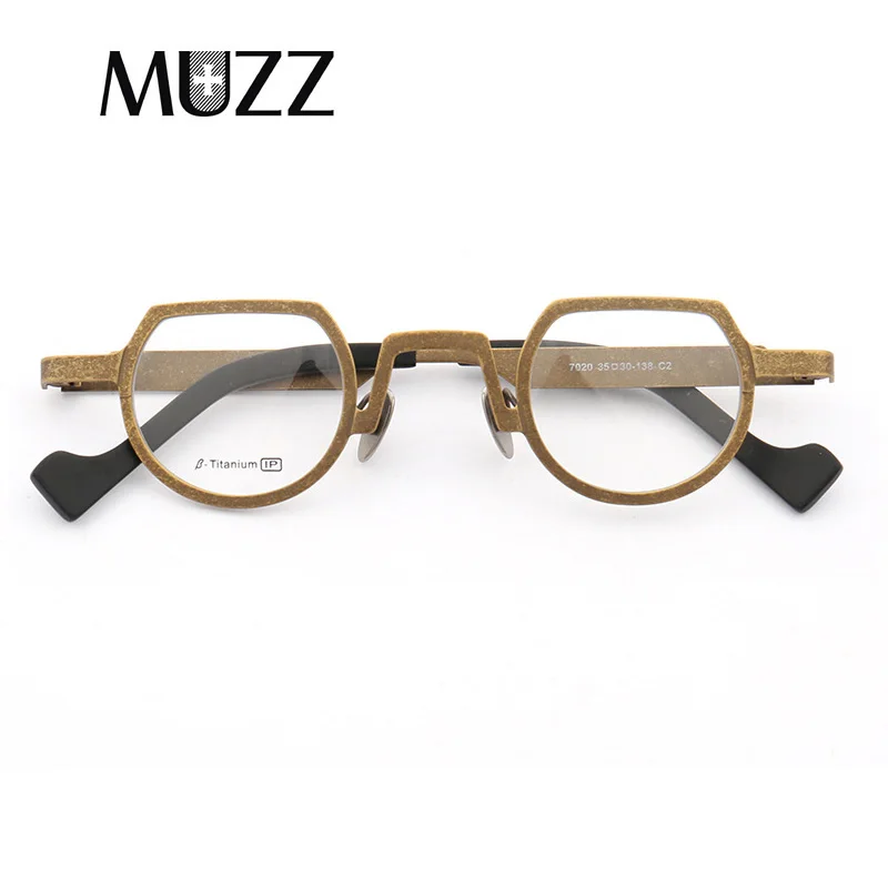 

MUZZ Pure Titanium Frames New Men's Optical Irregular Small full rim Eyeglasses Frame high myopia Prescription Clear Lens Glasse