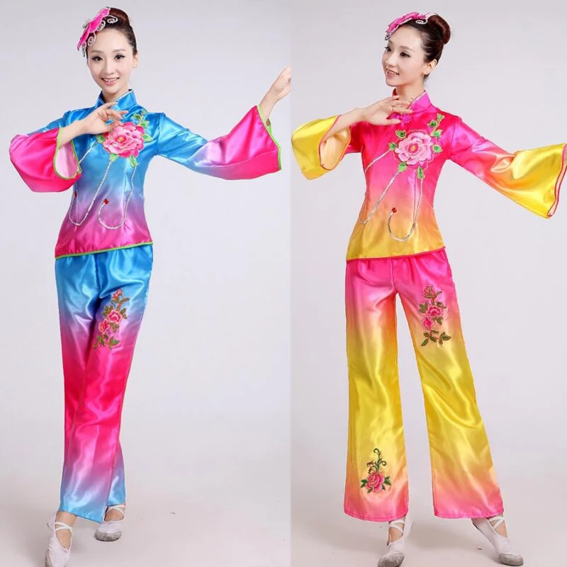 Современный китайский народный танец костюм молодой танцевальный костюм Yangko Женская барабанная одежда для танцевального выступления вентилятор танцевальные наряды