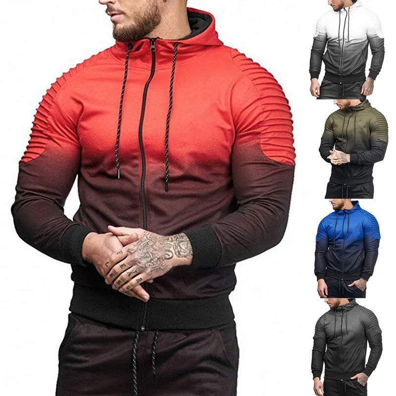 

HEFLASHOR Men Fashion Hoodies Sweatshirt Set Pleated Jogger Sweat Pants Suit Spring Casual Tracksuit Jacket Trousers Streetwear