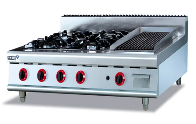 Stainless Steel Gas Range 4 Burners And Lava Rock Griddle Counter Stainless Steel Gas Range 4 Burners And Lava Rock Griddle Counter Top