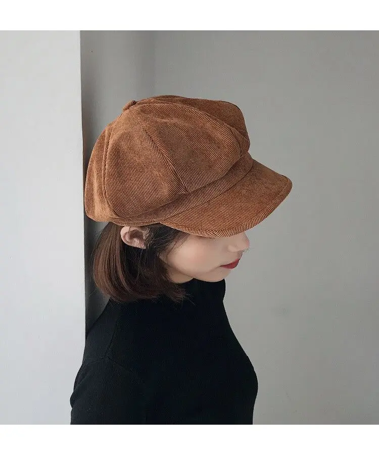 Унисекс восьмиугольная шапка для женщин Зимняя Вельветовая ткань Gorras Planas Мужская Newsboy кепки Женские однотонные шапки для мужчин береты