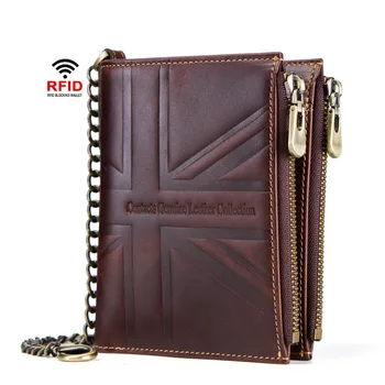 

Men's Wallet Mad Horse Leather Double Zipper Leather Coin Pocket RFID Short