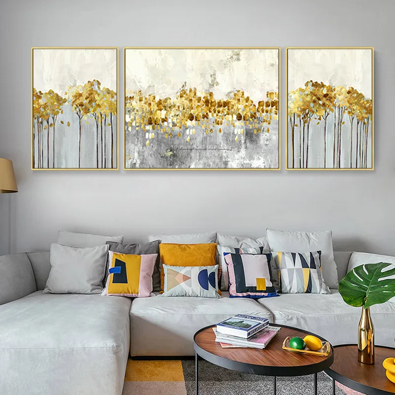 3 pieces Canvas painting modern abstract acrylic painting gold art quadros caudros decoracion Wall art Pictures for living room