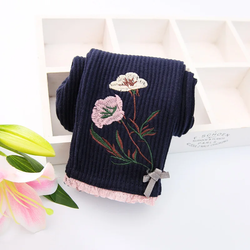 Fashion Girls Leggings Ruffles Lace Cotton Leggings For Girls Solid Embroidery Baby Pants Flower Bow Legging Baby Girl Clothing  (1)