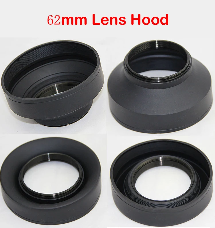 3 in 1 3 Stage Collapsible Rubber Lens Hood 62mm for All digital camera