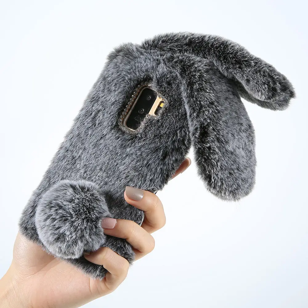 Caseier пушистый кролик чехол для samsung Galaxy S9 S8 плюс S7 S6 Note 9 8 телефонные чехлы для samsung A3 A5 A7 J3 J5 J7 Капа - Цвет: Grey