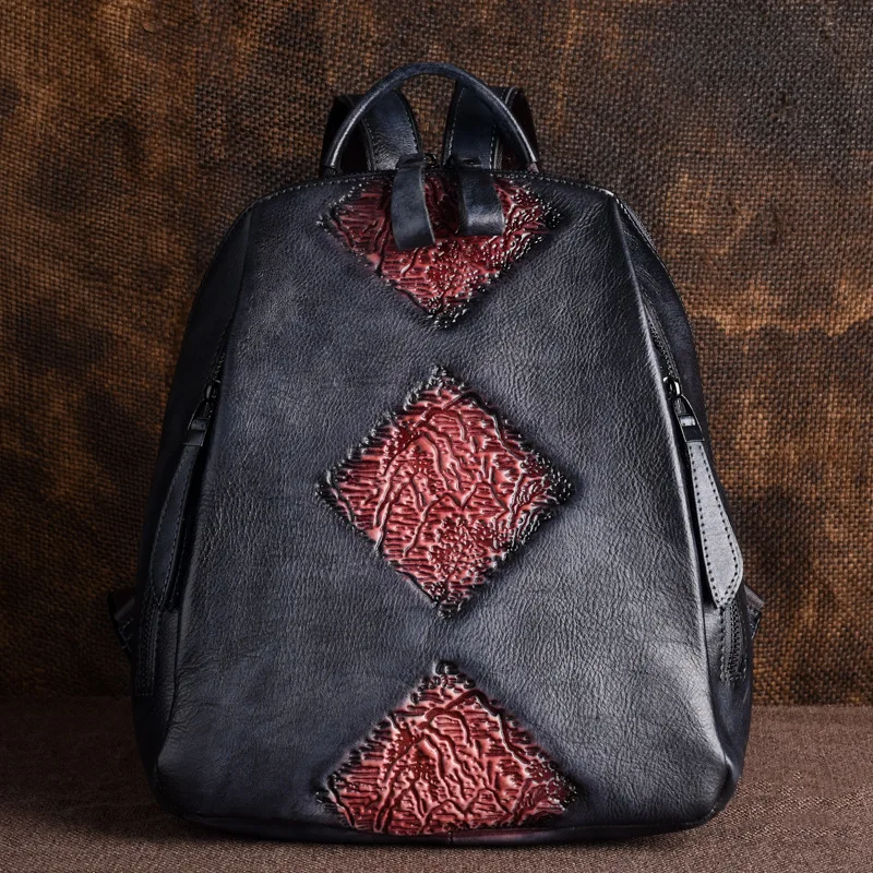  Natural Skin Travel Bag Vintage Rucksack Female Embossed Design Leisure Trends Daypack Knapsack Wom - 33044991847