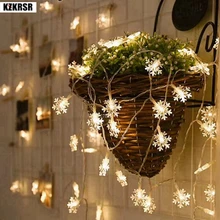 Kzkrsr DC5V USB Powered 10 м 60 светодио дный s Рождественская елка хлопья снега светодио дный Строка Фея Света Рождество вечерние домашние огни украшения