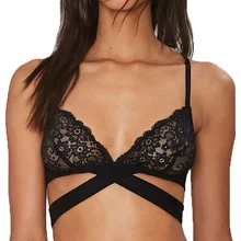 2016 Sexy Women Lace Bralette Bandage Cross Bras Sheer Brassiere Floral Bustier Crop Top Intimates Underwear lingerie