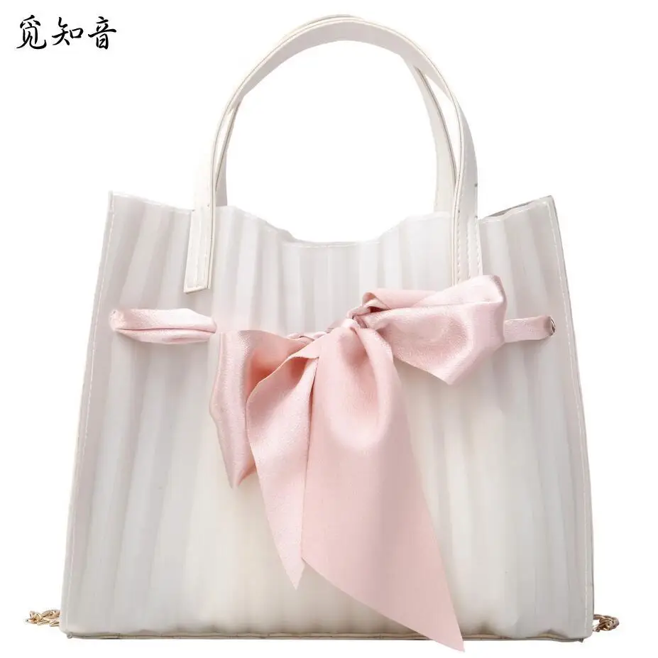 

Transparent Jelly Big Bag 2019 Summer New Quality Women's Designer Handbag Cute Big Bow Tote Bag Chain Shoulder Messenger Bag