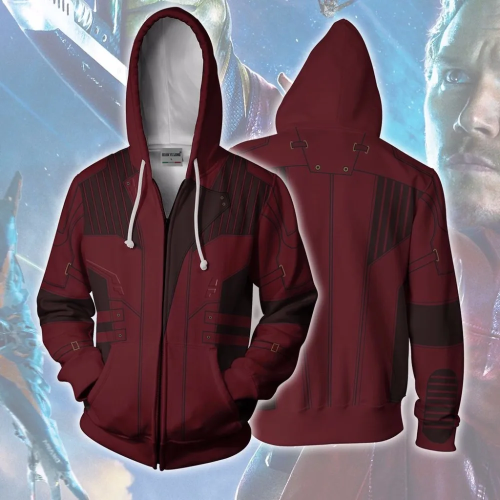 

BIANYILONG 2018 nuevas sudaderas con capucha abrigo sudaderas traje legin ropa Star Lord 3D estampado cremallera sudaderas tops