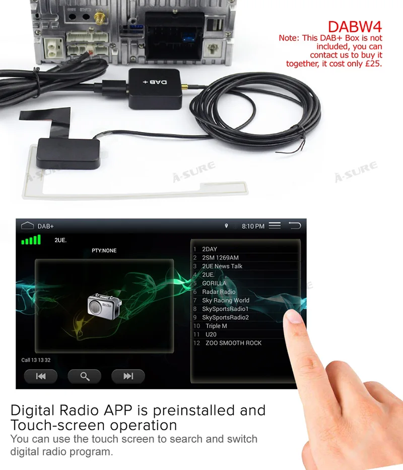 

A-Sure DAB box Radio Aerial Antenna Windscreen Glass Mount only for A-Sure Wince Radio