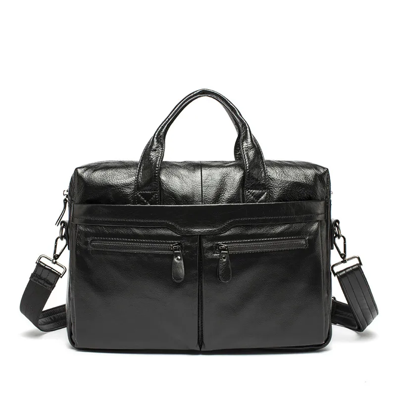 

Nesitu Vintage Black Coffee Brown Real Skin Genuine Leather 14'' Laptop Office Men's Briefcase Portfolio Messenger Bags M9005