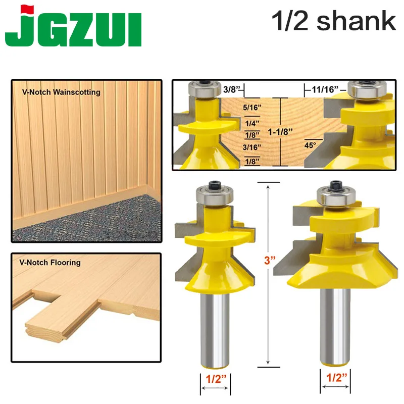 2pc 1/2" Shank V Groove & Matched Tongue Router Bit Set w/ premium ball bearings Woodworking cutter RCT 15217|router bit set|woodworking cutterrouter set - AliExpress