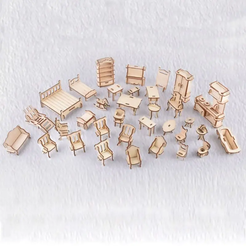 1 مجموعة الأثاث حزمة الأطفال التعليم لغز الفتيان الفتيات DIY خشبية منشار تخريم ثلاثي الأبعاد الألغاز لعبة