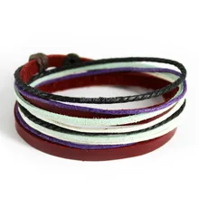 C307 Модные женские мужские модные 2 обруча кожаный браслет Дружба ручной работы Серфер веревочный браслет манжета