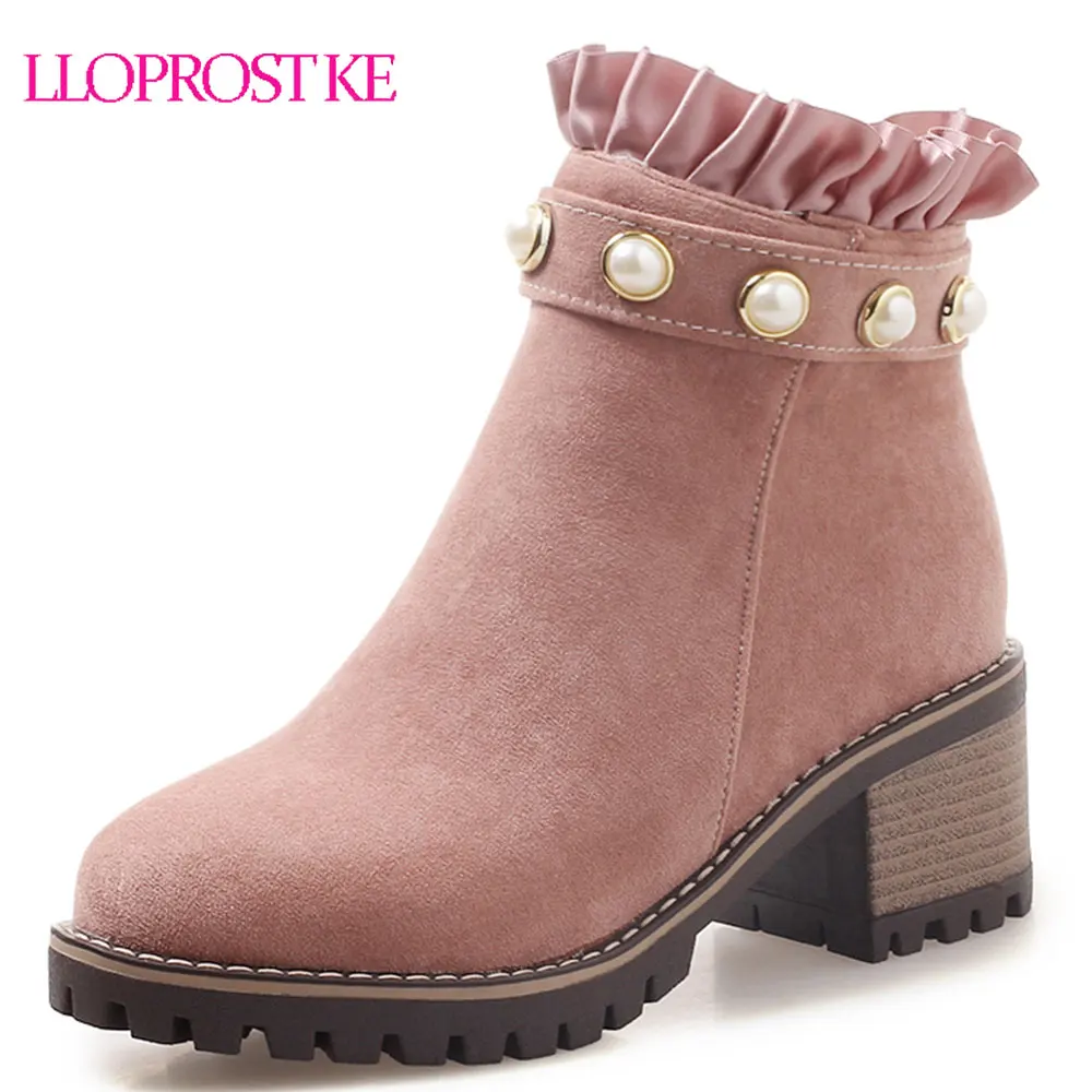 

Lloprost ke Women Short Boots Suede Platform Square High Heel Autumn Winter Boots Zipper Women Ankle Boots Big Size 34-43 D263