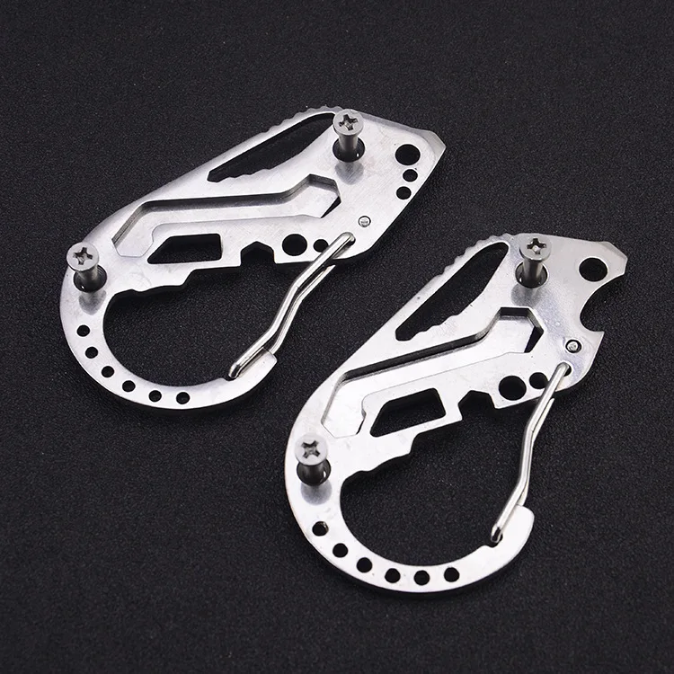 

10PCS Outdoor camping EDC Tool Multi Function Keychain Screwdriver Wrench Carabiner Stainless steel self defense