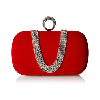 

JHD-Suede Velvet Rhinestone Stud One Ring Decor Evening Cocktail Clutch Bag