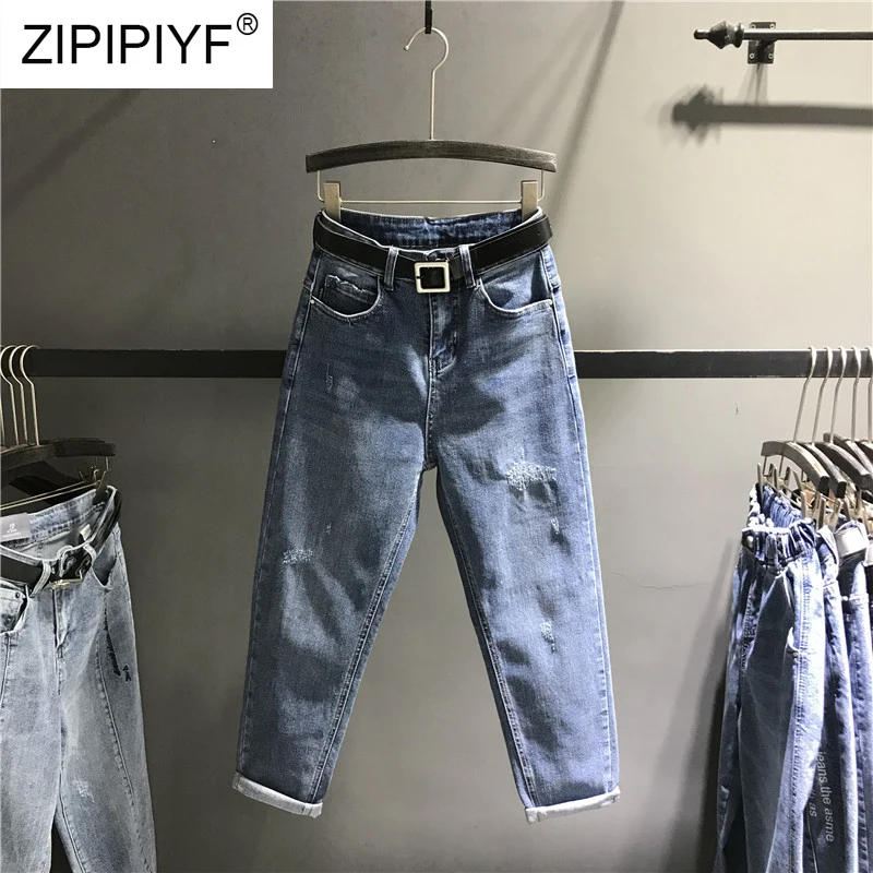 New Fashion Blue Jeans for Women High Waist Washed Denim Jeans Bodycon Slim Pants Quality Ladies Casual Plus Size Trousers K487