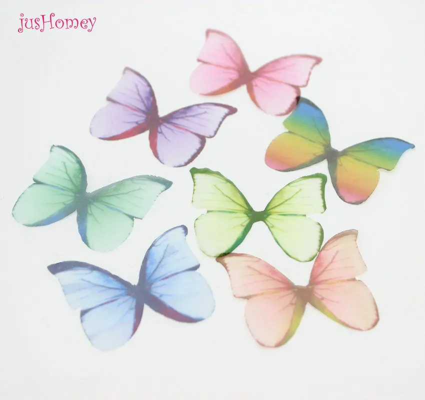 100PCS Colorful Organza Fabric Butterfly Appliques 40mm