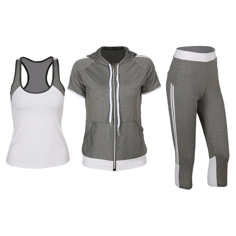 Новое поступление, Женский комплект для йоги, женский спортивный костюм для фитнеса, одежда для спортзала, большой размер, эластичные штаны для йоги, трико, костюмы 3 шт., 3 цвета - Цвет: white