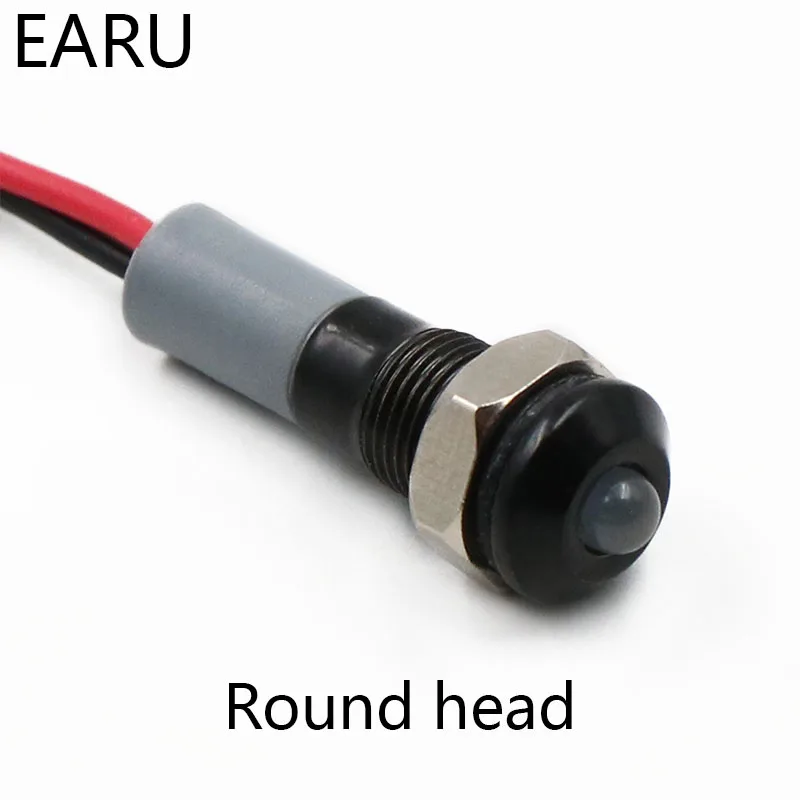 Black Body Round Head 6mm Waterproof IP67 Metal LED Warning Indicator Light Signal Lamp Pilot Wire 5V 12V 24V 110V 220V Red Blue