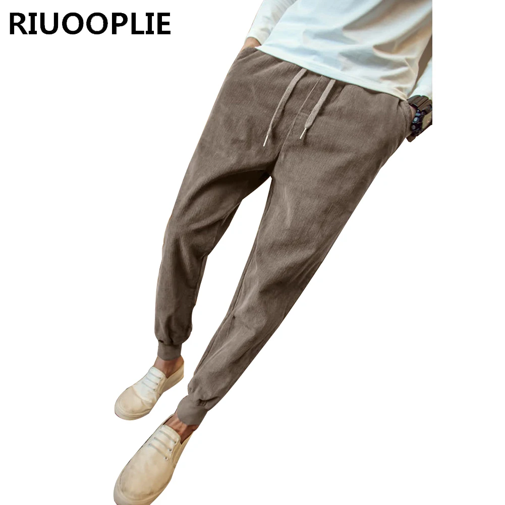 RIUOOPLIE Mens Casual Corduroy Elastic Waist Harem Pants Joggers Sweatpants Trousers 3