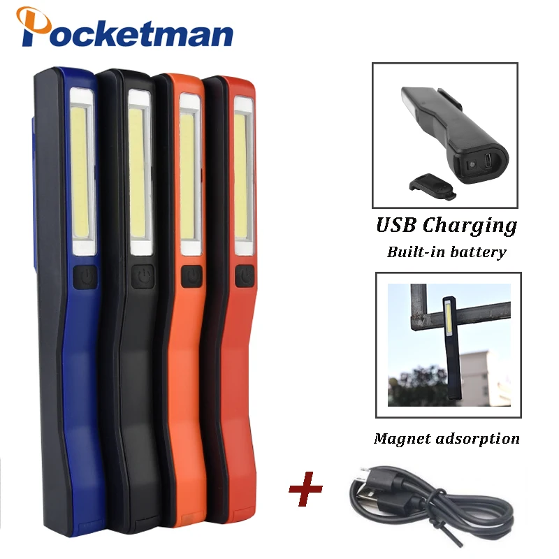 

USB Rechargeable Work Llight COB LED Pocket Clip Work Torch Magnet Lamp Flashlight Torch Built-in battery