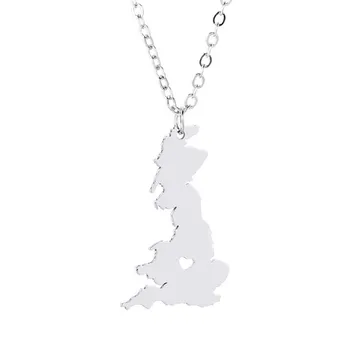 

United Kingdom Map Necklace United Kingdom Map Stainless Steel Heart Pendant Necklace Women Fashion Map Jewellery Gift 12pcs/lot