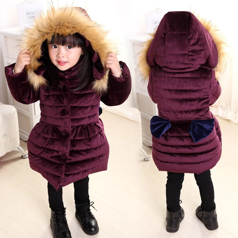 

2018 winter children's clothes girls padded coats fashion thicken warm bow hooded baby girl coats for girls kids outerwears