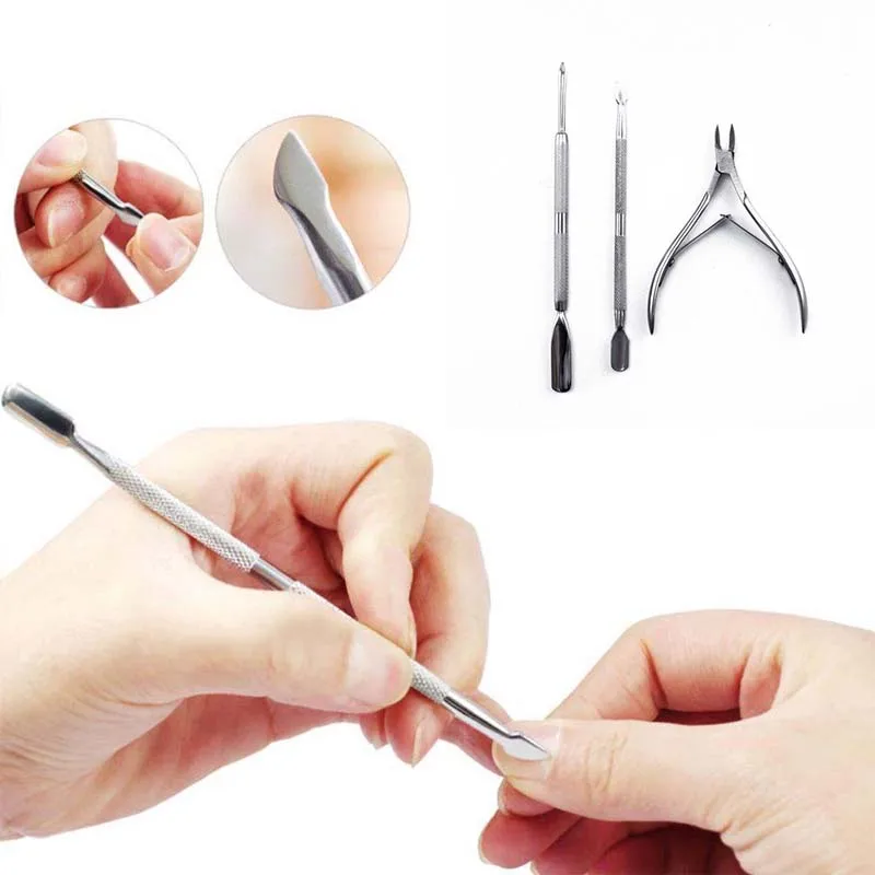 

2019 New High Quality Cuticle Propeller Manicure Tool Stainless Steel 2-Way Spoon Putter Pliers Cuticle Hook And Dead Skin Knife