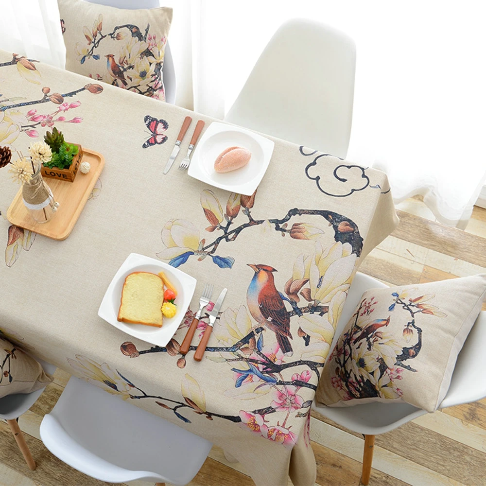 Buy Linen Bird Table Cloth Nordic Style Printed Animal