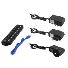7 портов USB 3,0 концентратор разветвитель с зарядным адаптером usb-хаб высокоскоростной 5 Гбит/с USB светодиодный разветвитель вкл/выкл 3 хаба для портативных ПК