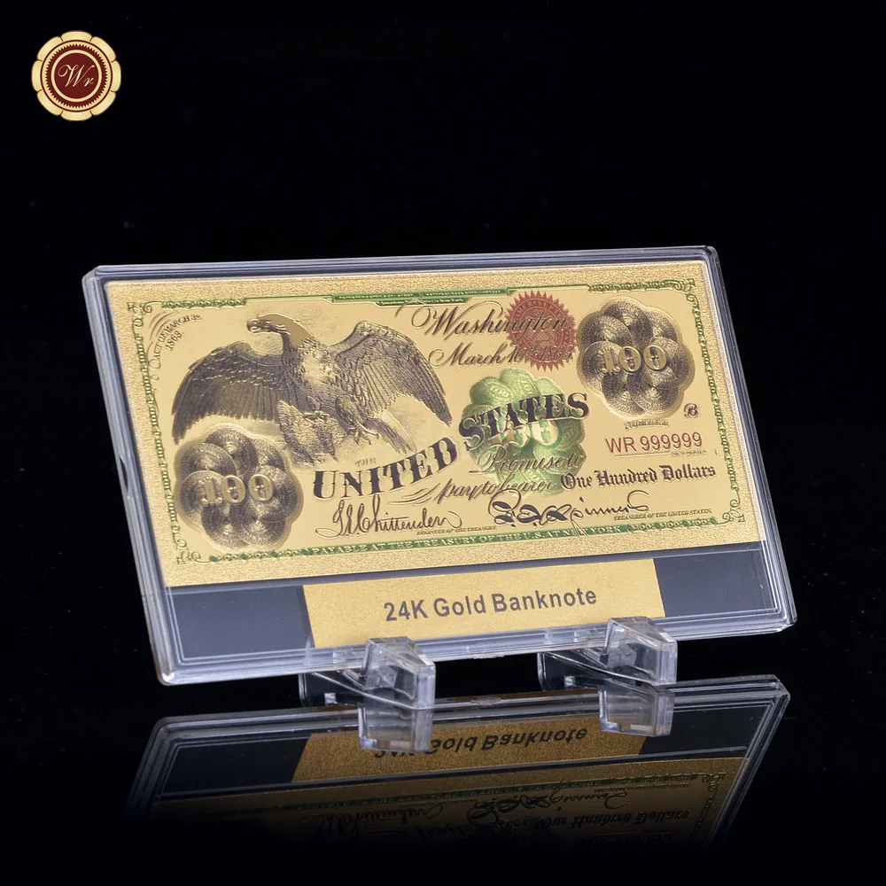 WR качество Золотая банкнота 1875 лет$5 доллар США национальные банкноты пластиковые банкноты приятные детали+ бесплатные подарки рамка дисплея - Цвет: 1863 USD 100