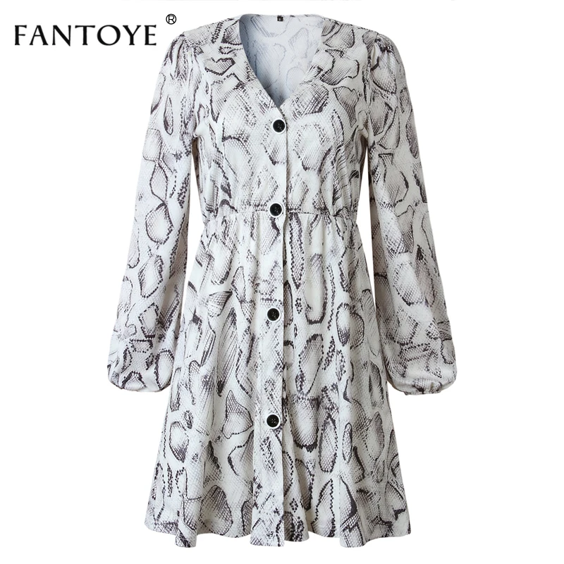 Fantoye глубоким v образным вырезом змея сексуальное платье с печатным рисунком Для