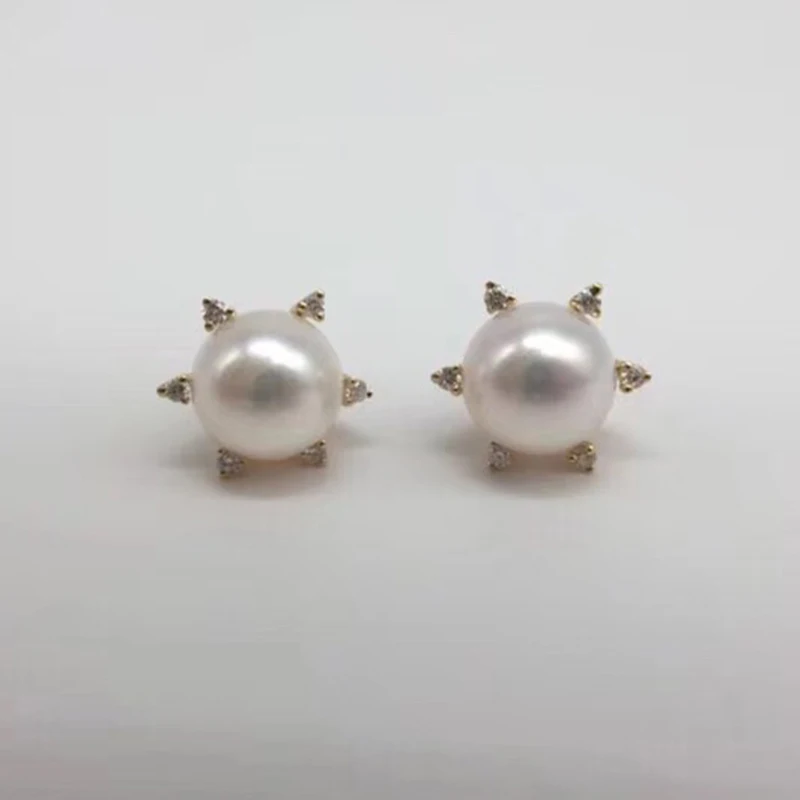 Sinya G18k AU750 Gold stud earrings for women girls Mother with 7.5-8mm southsea Pearls Fashion design high quality Hot! (1)