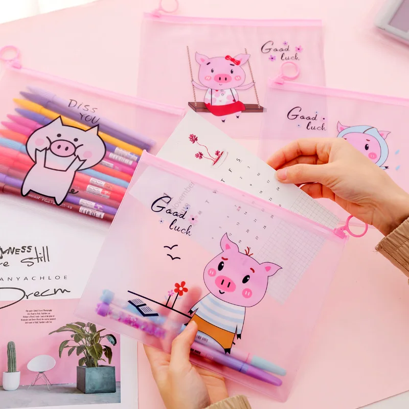 

Cartoon Pig Unicorn Pencil Case Cactus Transparent pen pouch Kawaii stationery Gift Big capacity Storage bag school supplies