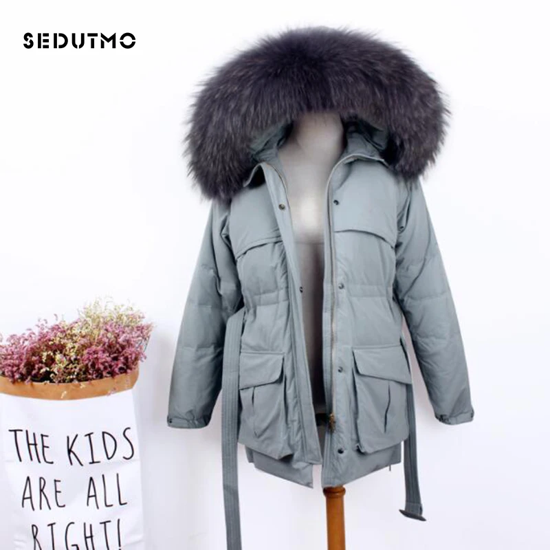 

SEDUTMO Winter Warm Duck Down Jackets Women Oversize Fur Hooded Coat Tunic Autumn Slim Thick Puffer Jacket ED832