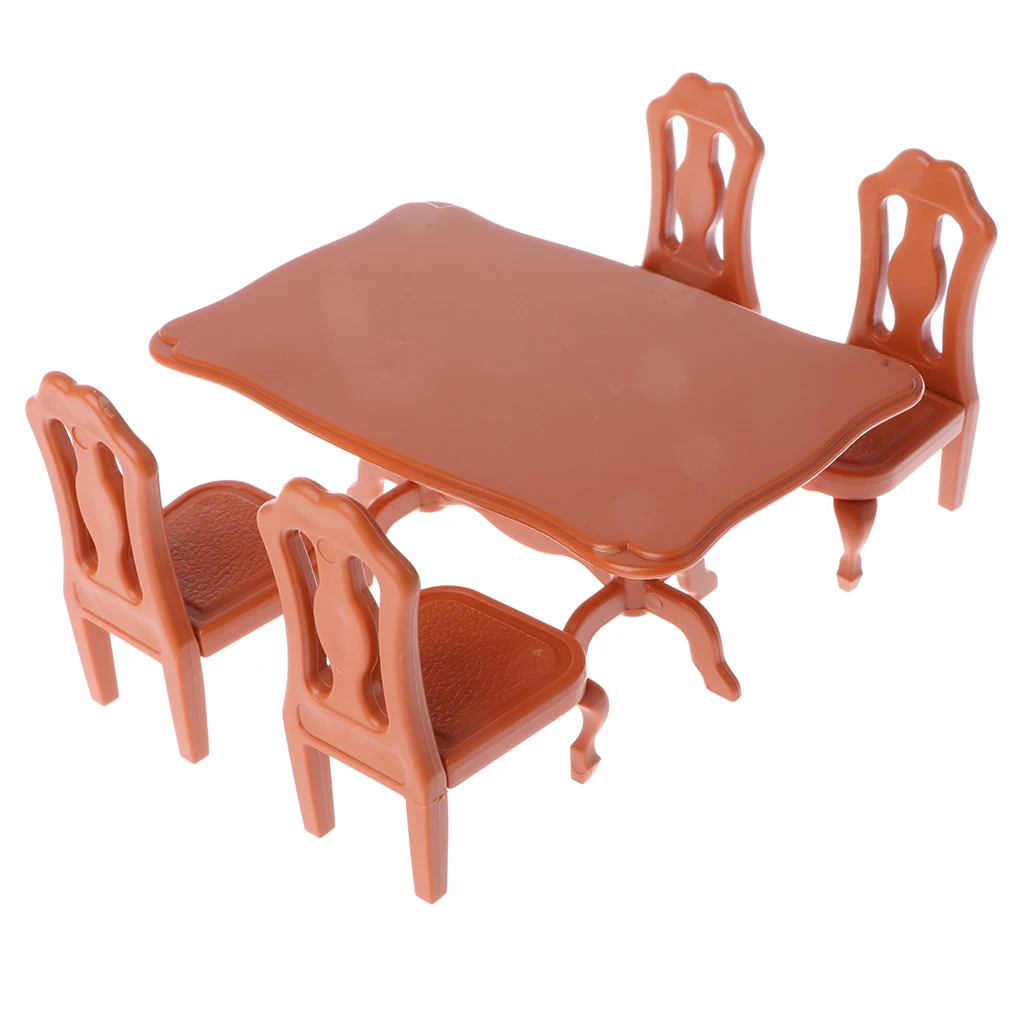 1/12 Dollhouse Plastic Dining Table Chairs Set Kitchen Furniture Dolls House Decoration