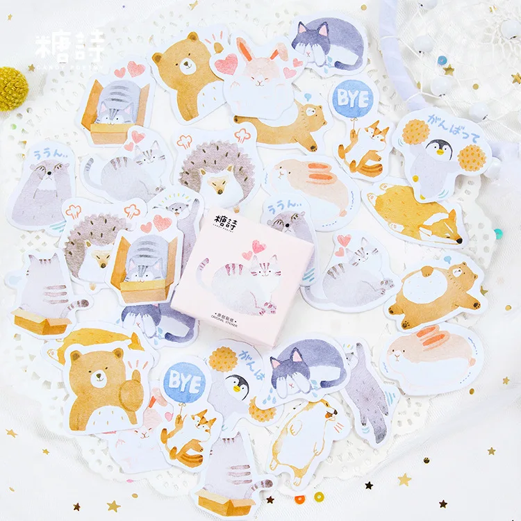 

45PCS/box New Cute Animal Spoil Heaven Paper Lable Stickers Crafts And Scrapbooking Decorative Lifelog Sticker Lovely Stationery
