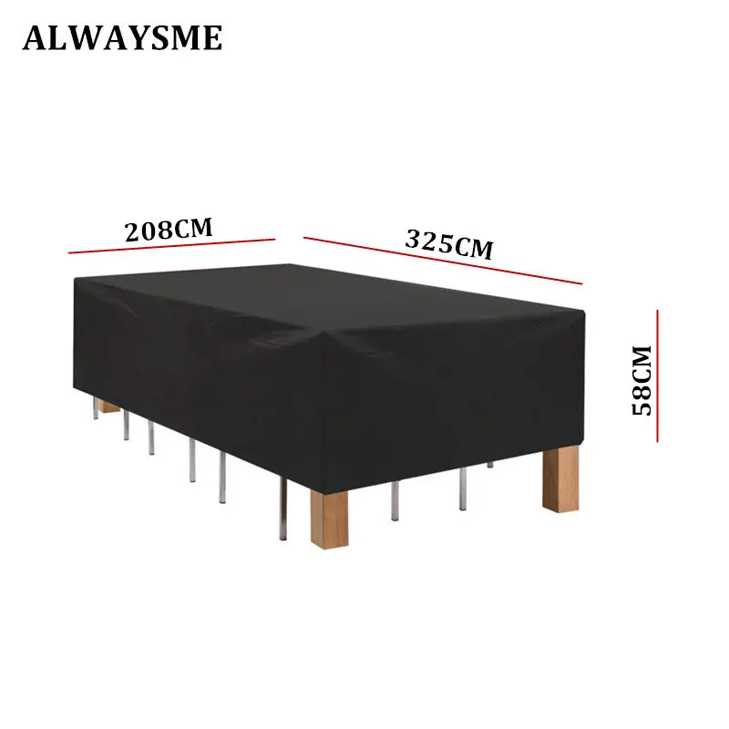 ALWAYSME 210D уличная мебель для патио, гостиной, крыльца, дивана и журнального чайного столика, настольные наборы, водонепроницаемые, пыленепроницаемые защитные чехлы - Цвет: Black 325X208X58CM