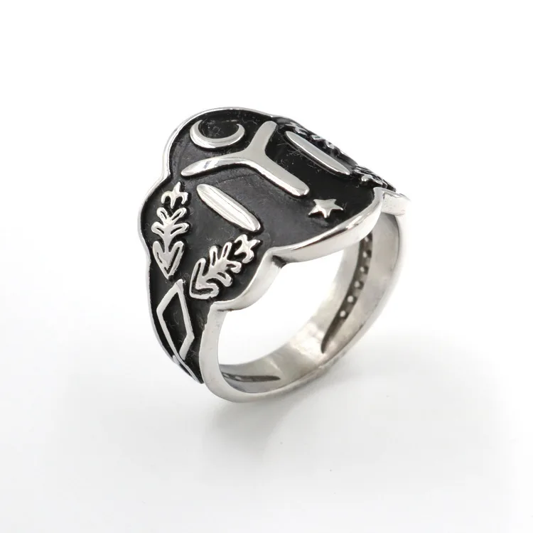 

ring titanium steel Europe and the United States hot style restoring ancient ways the moon stars men stainless steel