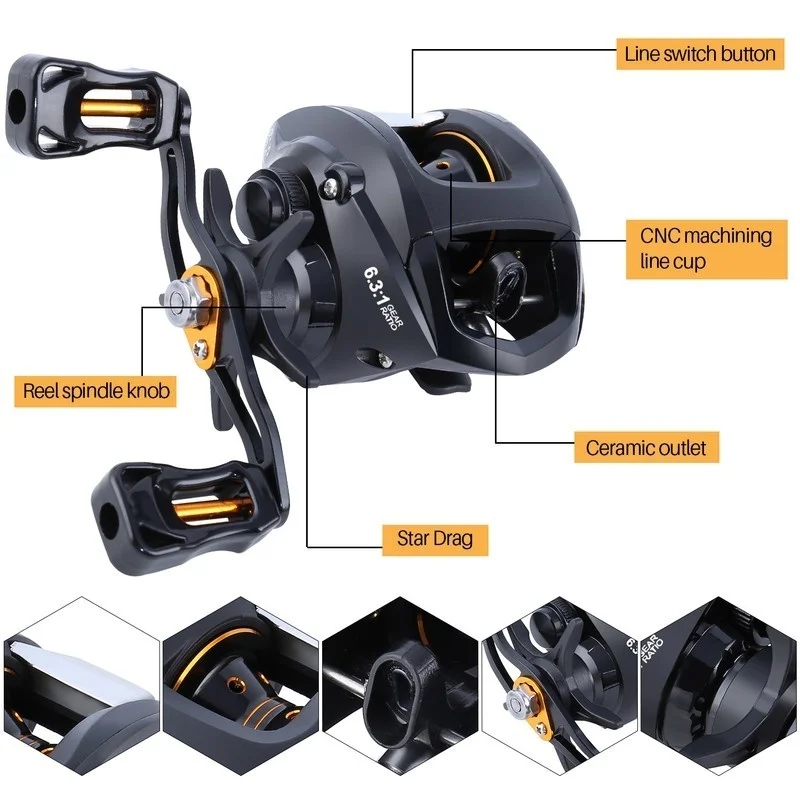 Sougayilang 2.1M Fishing Rod and Reel Combos - Carbon Fiber Portable Casting Rod with Baitcasting Reel Kit Fishing Rod Set