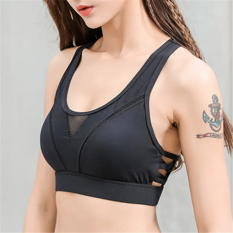 ESHINES Women Mesh Sports Bra Push Up Padded Yoga Sport Bras Bikini