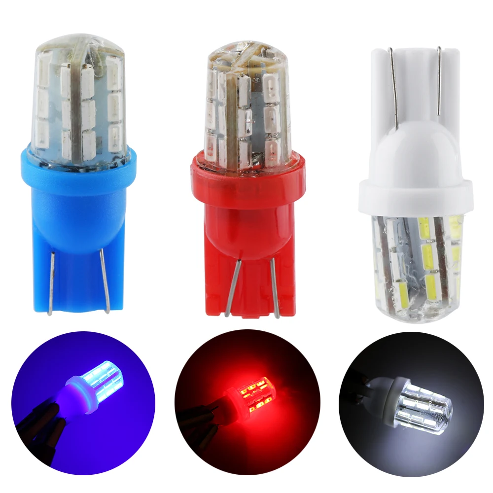 

2 Pcs White/Blue/ Red 24SMD T10 W5W 168 194 3014 LED Bulb For Car License Plate Side Light Lamp Car Styling Accessories