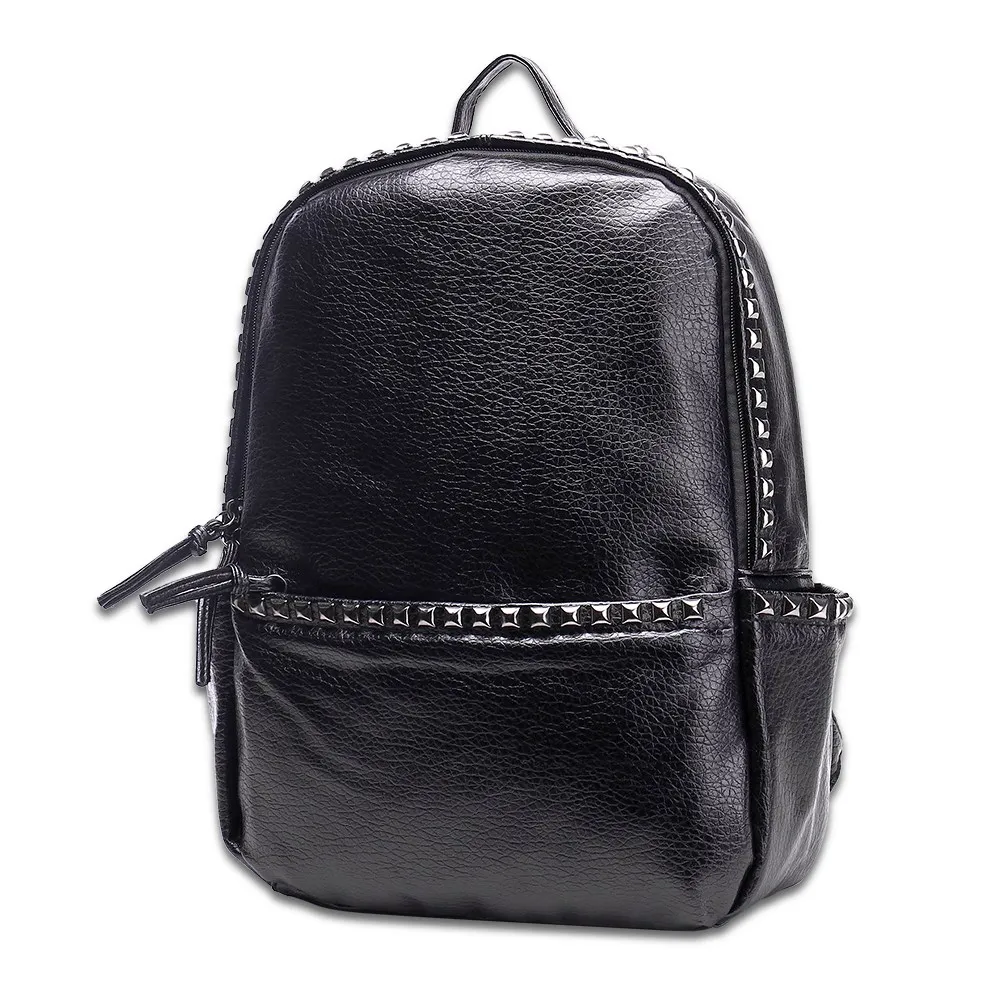 New PU Leather Backpack School for Women Teenegers Girls Laptop Backpack Solid Color Zipper Soft Handle