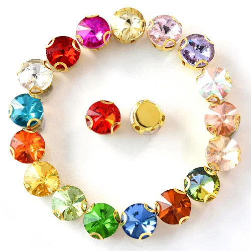 Mix Colors Круглый Rivoli, украшенные разноцветными кристаллами Стекло пришить стразы с D коготь с украшением в виде кристаллов круглый пришить коготь стразы для свадебное платье B3746 - Цвет: Mix Colors