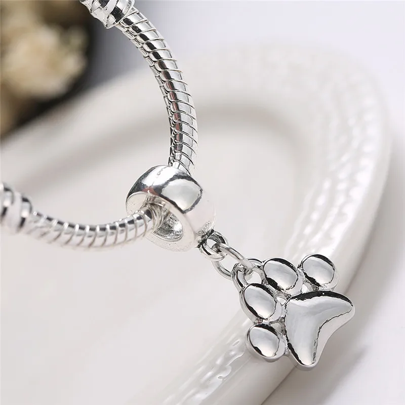 

5PCS/Set Lovely Pets Dogs Footprints Paw Chain Pendant Silver Plated DIY Finding Bead Jewelry for Women necklace bracelet